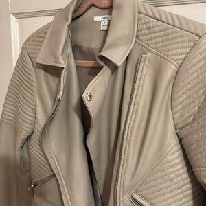 Beige Faux Leather Moto Jacket for Women